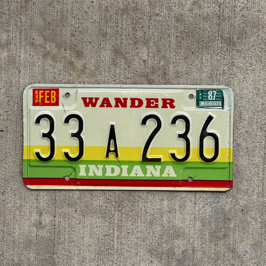 Photo of a 1985 1987 Indiana License Plate Auto Tag Garage Decor Vintage 33 A 236 with original patina