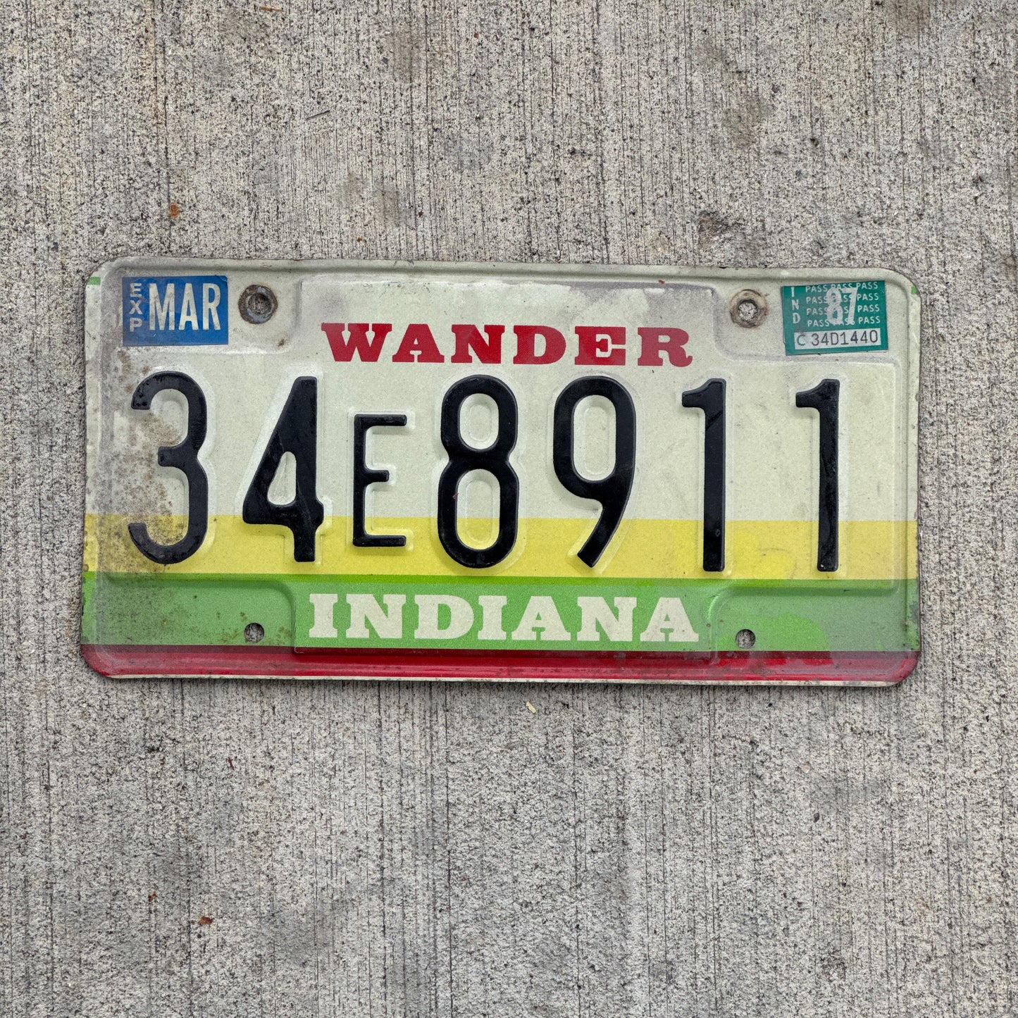 Photo of a 1985 1987 Indiana License Plate Auto Tag Garage Decor Vintage 34 E 8911 with original patina