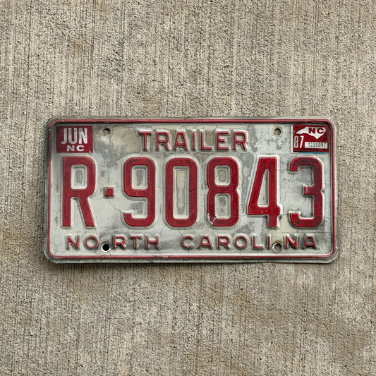 Photo of a 1985 1987 North Carolina Trailer License Plate Auto Tag Garage Decor Vintage R 90843 with original patina
