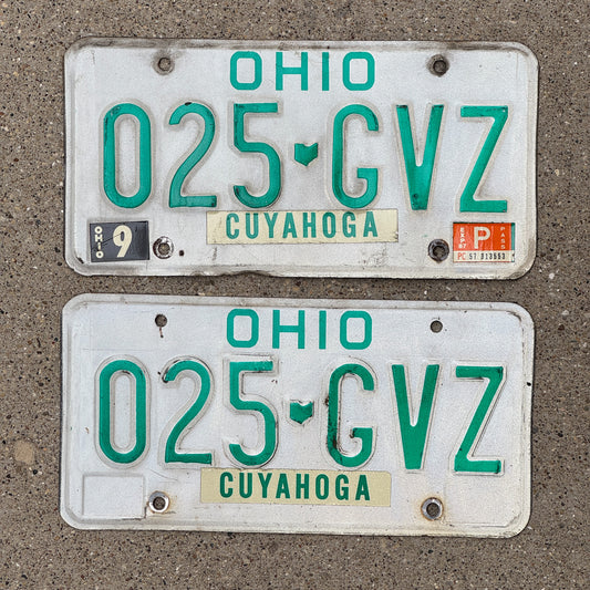 Photo of a 1985 1987 Ohio License Plate Pair Auto Tag Garage Decor Vintage 025 GVZ with original patina
