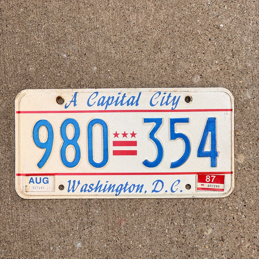 Photo of a 1985 1987 Washington DC License Plate Auto Tag 1 Garage Decor A Capital City 980 354 with original patina