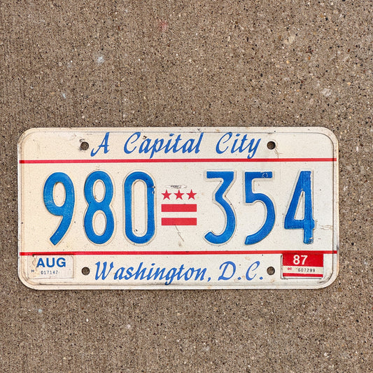 Photo of a 1985 1987 Washington DC License Plate Auto Tag 2 Garage Decor A Capital City 980 354 with original patina