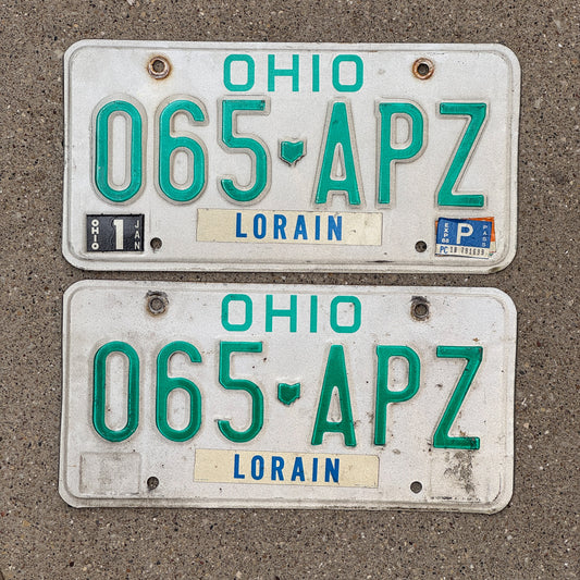 Photo of a 1985 1988 Ohio License Plate Pair Auto Tag Garage Decor Vintage 065 APZ with original patina