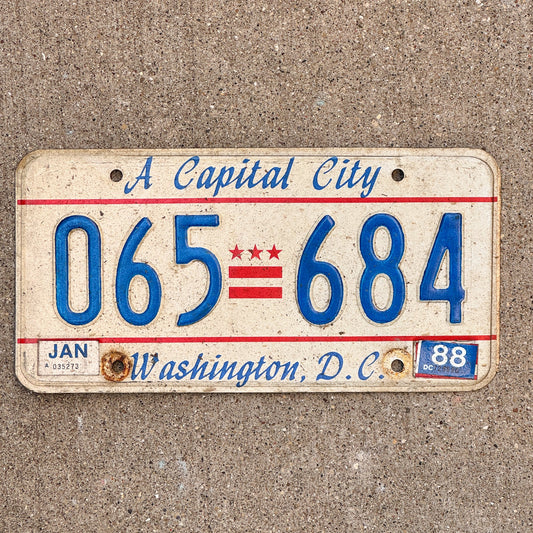 Photo of a 1985 1988 Washington DC License Plate Auto Tag 1 Garage Decor A Capital City 065 684 with original patina