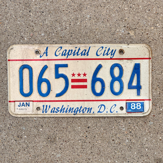 Photo of a 1985 1988 Washington DC License Plate Auto Tag 2 Garage Decor A Capital City 065 684 with original patina