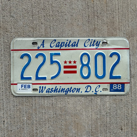 Photo of a 1985 1988 Washington DC License Plate Auto Tag Garage Decor Vintage A Capital City 225 802 with original patina