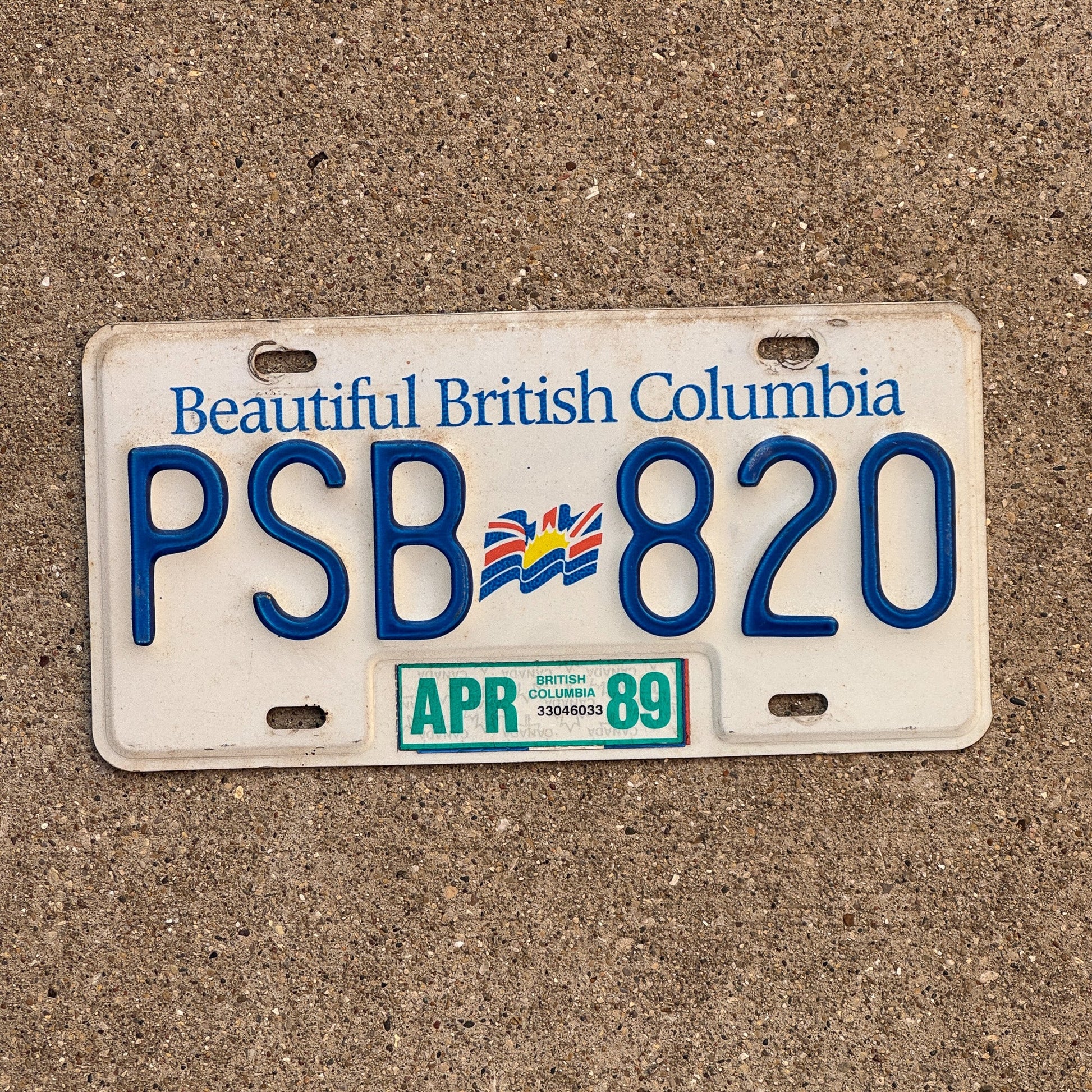 Photo of a 1985 1989 British Columbia License Plate Auto Tag Garage Decor Vintage PSB 820