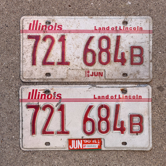 Photo of a 1985 1990 Illinois Truck License Plate Pair Auto Tag Garage Decor Vintage 721 684 B with original patina