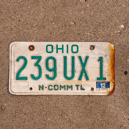 Photo of a 1985 1991 Ohio Trailer License Plate Auto Tag Garage Decor Vintage Non Commercial 239 UX 1 with original patina