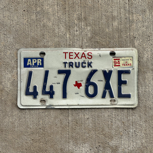 Photo of a 1985 1994 Texas Truck License Plate Auto Tag Garage Decor Vintage 447 6XE with original patina