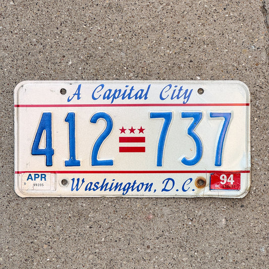 Photo of a 1985 1994 Washington DC License Plate Auto Tag Garage Decor Vintage A Capital City 412 737 with original patina