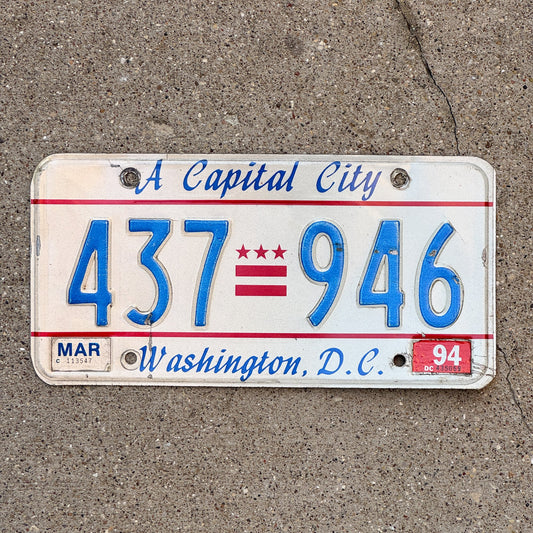 Photo of a 1985 1994 Washington DC License Plate Auto Tag Garage Decor Vintage A Capital City 437 946 with original patina