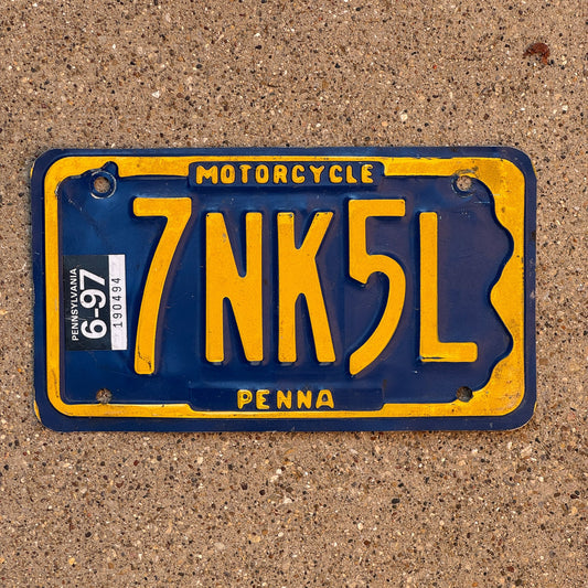 Photo of a 1985 1997 Pennsylvania Motorcycle License Plate Auto Tag Garage Decor Vintage 7NK5L