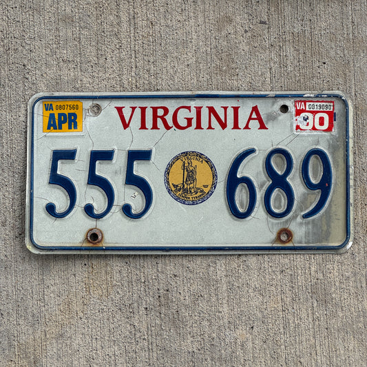 Photo of a 1985 2000 Virginia Graphic / Specialty License Plate Auto Tag Garage Decor Vintage State Seal Repeat Repeating 555 689 with original patina