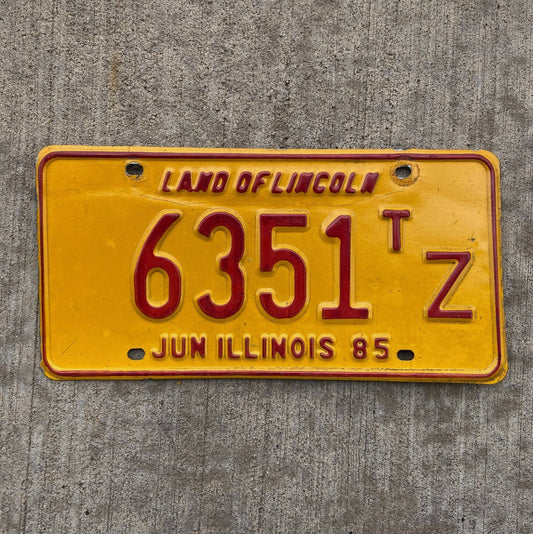 Photo of a 1985 Illinois Truck Tractor License Plate Auto Tag Garage Decor Vintage 6351 TZ with original patina