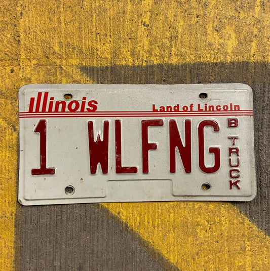 Photo of a 1985 Illinois Vanity License Plate Auto Tag Garage Decor Vintage Wolf 1 LFNG