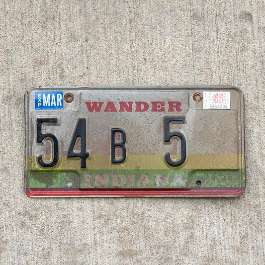 Photo of a 1985 Indiana License Plate Auto Tag Garage Decor Vintage Montgomery County Low Number 54 B 5 with original patina