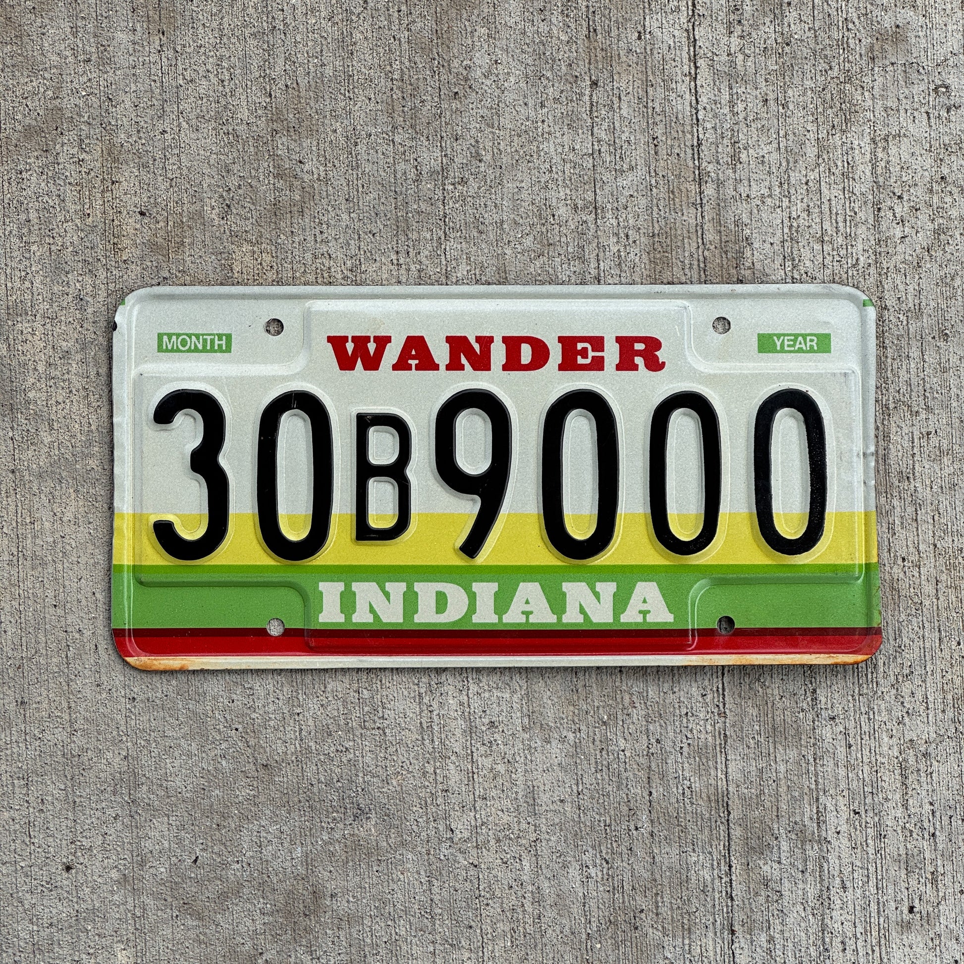 Photo of a 1985 Indiana License Plate Auto Tag Garage Decor Vintage Repeat Repeating 30 B 9000 with original patina