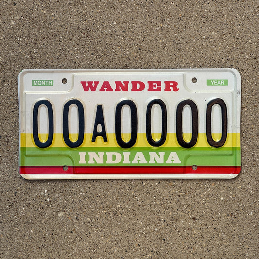 Photo of a 1985 Indiana Sample License Plate Auto Tag 1 Garage Decor 00A0000 with original patina