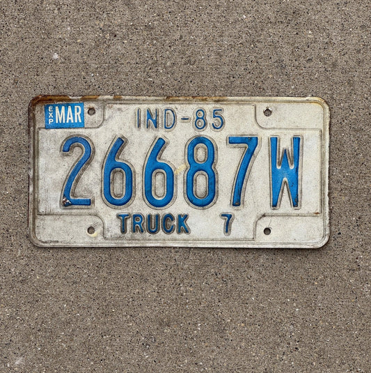 Photo of a 1985 Indiana Truck License Plate Auto Tag Garage Decor 26687 W
