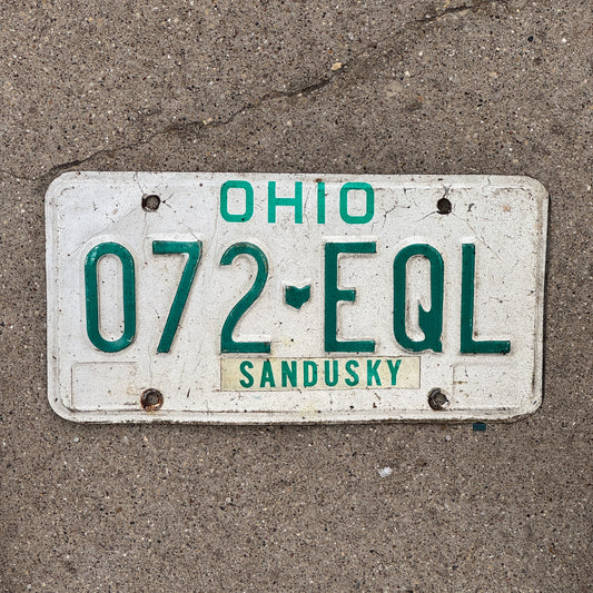 Photo of a 1985 Ohio License Plate Auto Tag Garage Decor Vintage 072 EQL with original patina