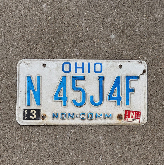 Photo of a 1985 Ohio Non Commercial License Plate Auto Tag Garage Decor Vintage N 45J4F