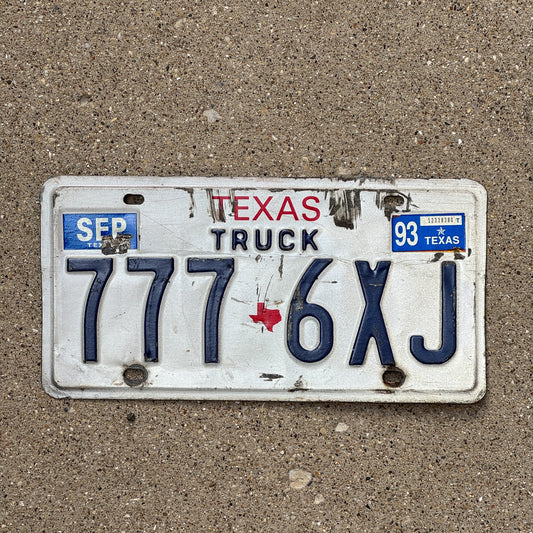 Photo of a 1985 Texas Truck License Plate Auto Tag Garage Decor Vintage Repeat Repeating 777 6XJ