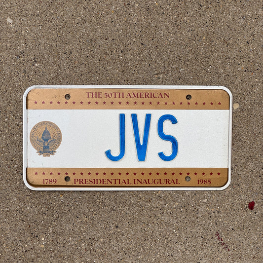 Photo of a 1985 Washington DC Inaugural License Plate Auto Tag Garage Decor Vintage Reagan Inauguration JVS
