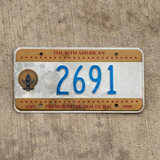 Photo of a 1985 Washington DC Inaugural License Plate Auto Tag Garage Decor Vintage Reagan Politics Political 2691 with original patina