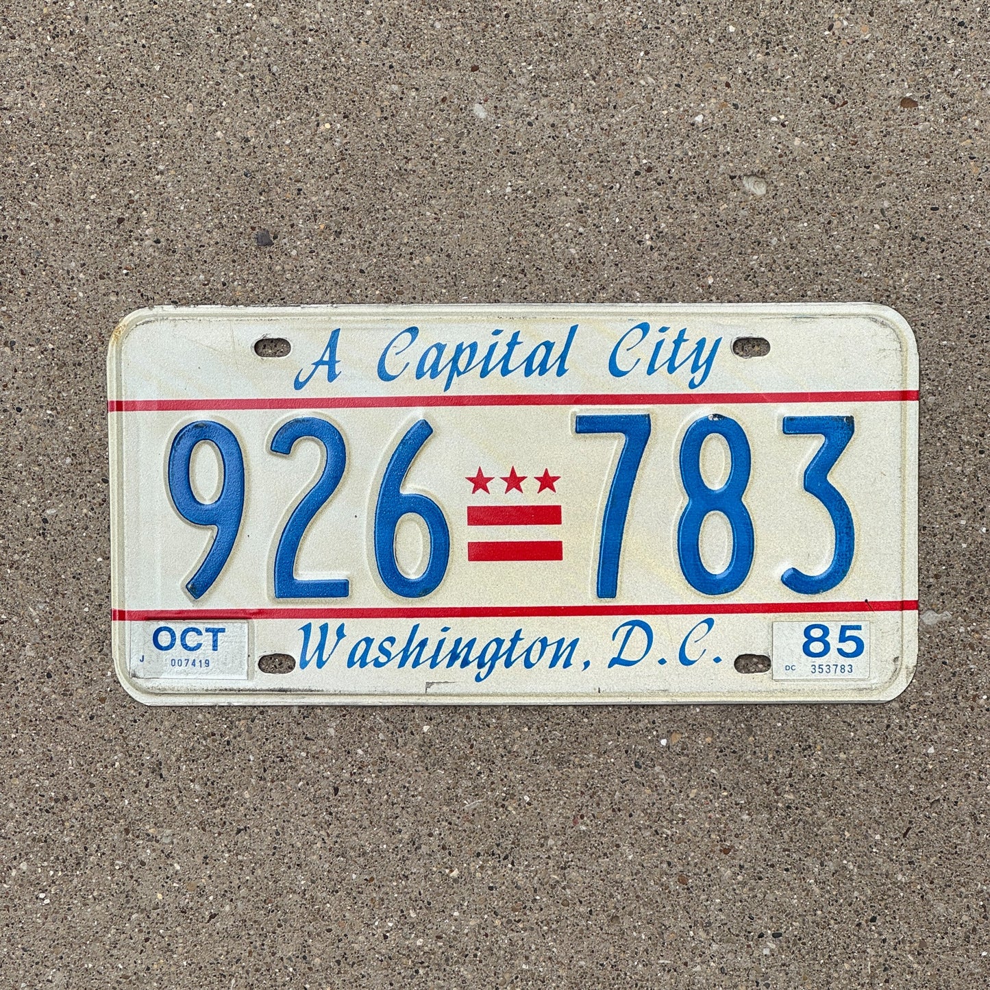 Photo of a 1985 Washington DC License Plate Auto Tag Garage Decor Vintage 1985 Natural 926 783