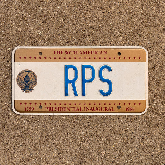Photo of a 1985 Washington DC Vanity License Plate Auto Tag Garage Decor Vintage Reagan Inaugural Inauguration RPS