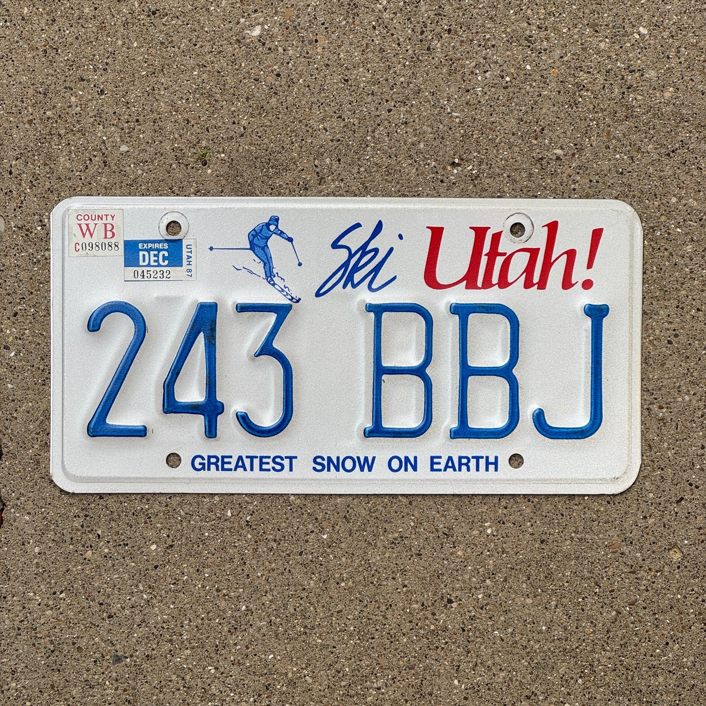 Photo of a 1986 1987 Utah License Plate Auto Tag Garage Decor Vintage 243 BBJ with original patina