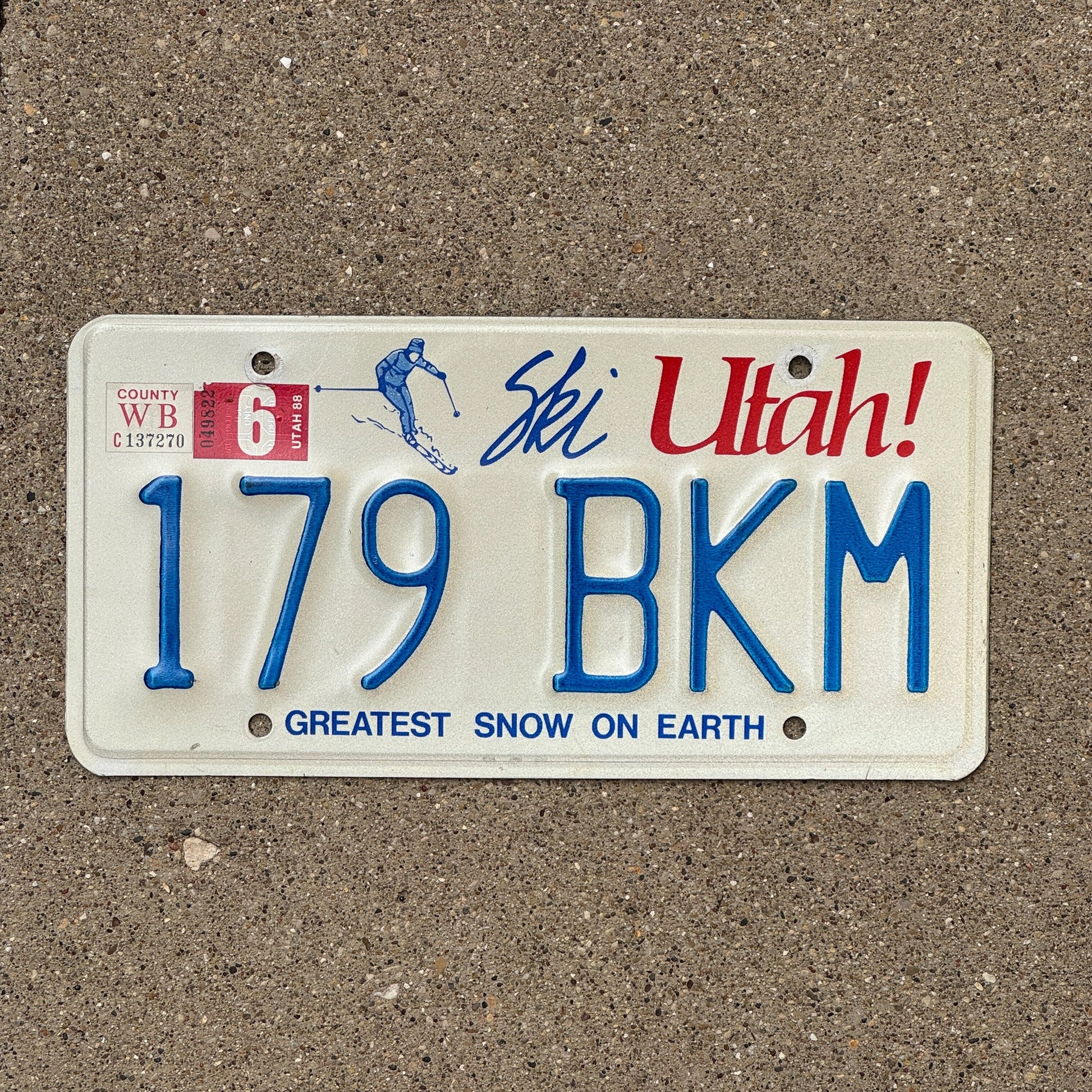 Photo of a 1986 1988 Utah License Plate Auto Tag Garage Decor Vintage 179 BKM with original patina