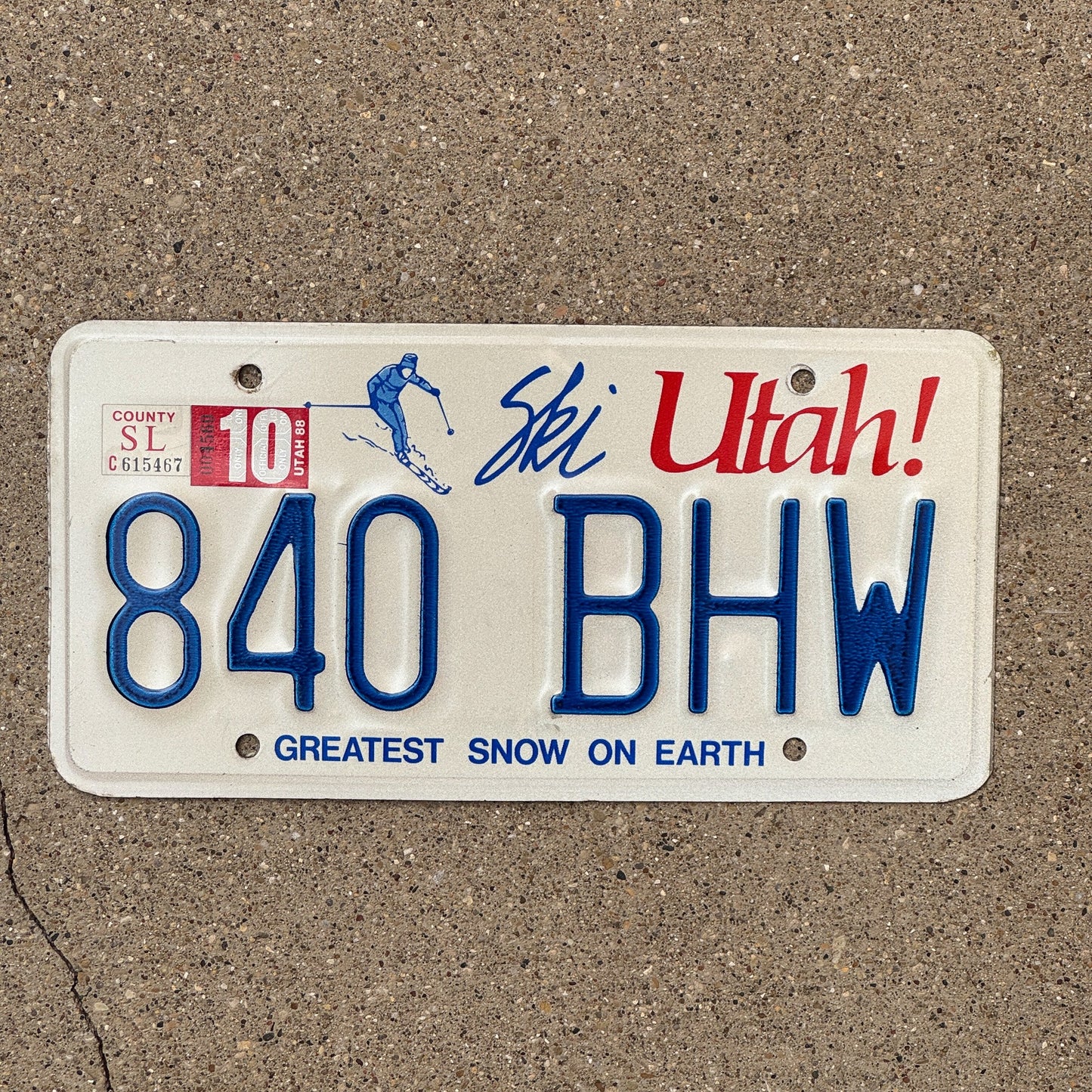 Photo of a 1986 1988 Utah License Plate Auto Tag Garage Decor Vintage 840 BHW with original patina