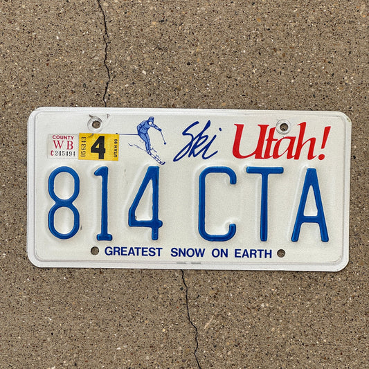Photo of a 1986 1990 Utah License Plate Auto Tag Garage Decor Vintage 814 CTA with original patina