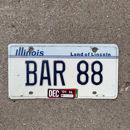 Photo of a 1986 1991 Illinois VANITY License Plate Auto Tag Garage Decor Vintage Law Lawyer BAR 88