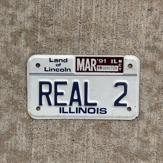 Photo of a 1986 1991 Illinois Vanity Motorcycle License Plate Auto Tag Garage Decor Vintage REAL 2 with original patina