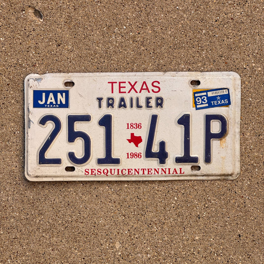 Photo of a 1986 1993 Texas Trailer License Plate Auto Tag Garage Decor Vintage 251 41P