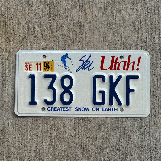 Photo of a 1986 1994 Utah License Plate Auto Tag 1 Vintage 138 GKF with original patina
