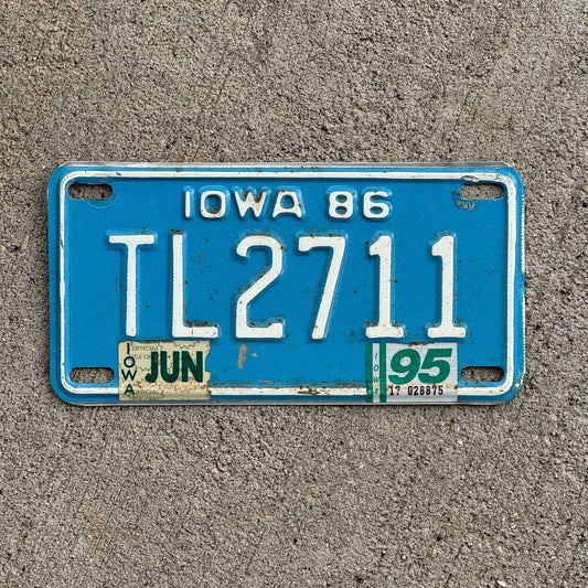 Photo of a 1986 1995 Iowa Motorcycle License Plate Auto Tag Garage Decor Vintage TL 2711