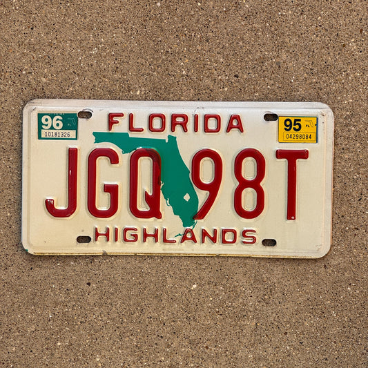 Photo of a 1986 1996 Florida License Plate Auto Tag Garage Decor Vintage Highlands County JGQ 98T