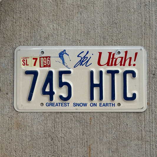 Photo of a 1986 1996 Utah License Plate Auto Tag Garage Decor Vintage 745 HTC with original patina