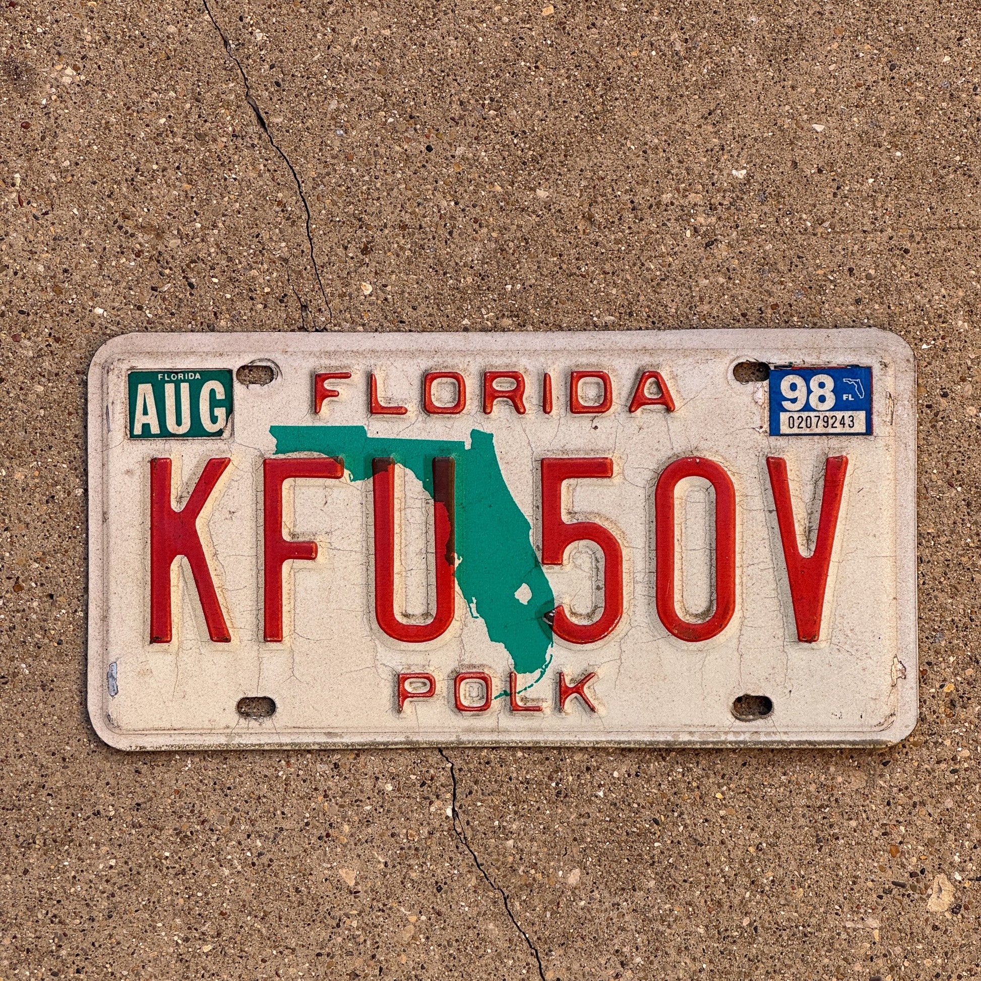 Photo of a 1986 1998 Florida License Plate Auto Tag Garage Decor Vintage KFU 50V