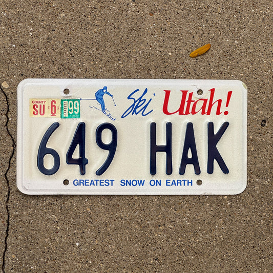 Photo of a 1986 1999 Utah License Plate Auto Tag Garage Decor Vintage 649 HAK with original patina
