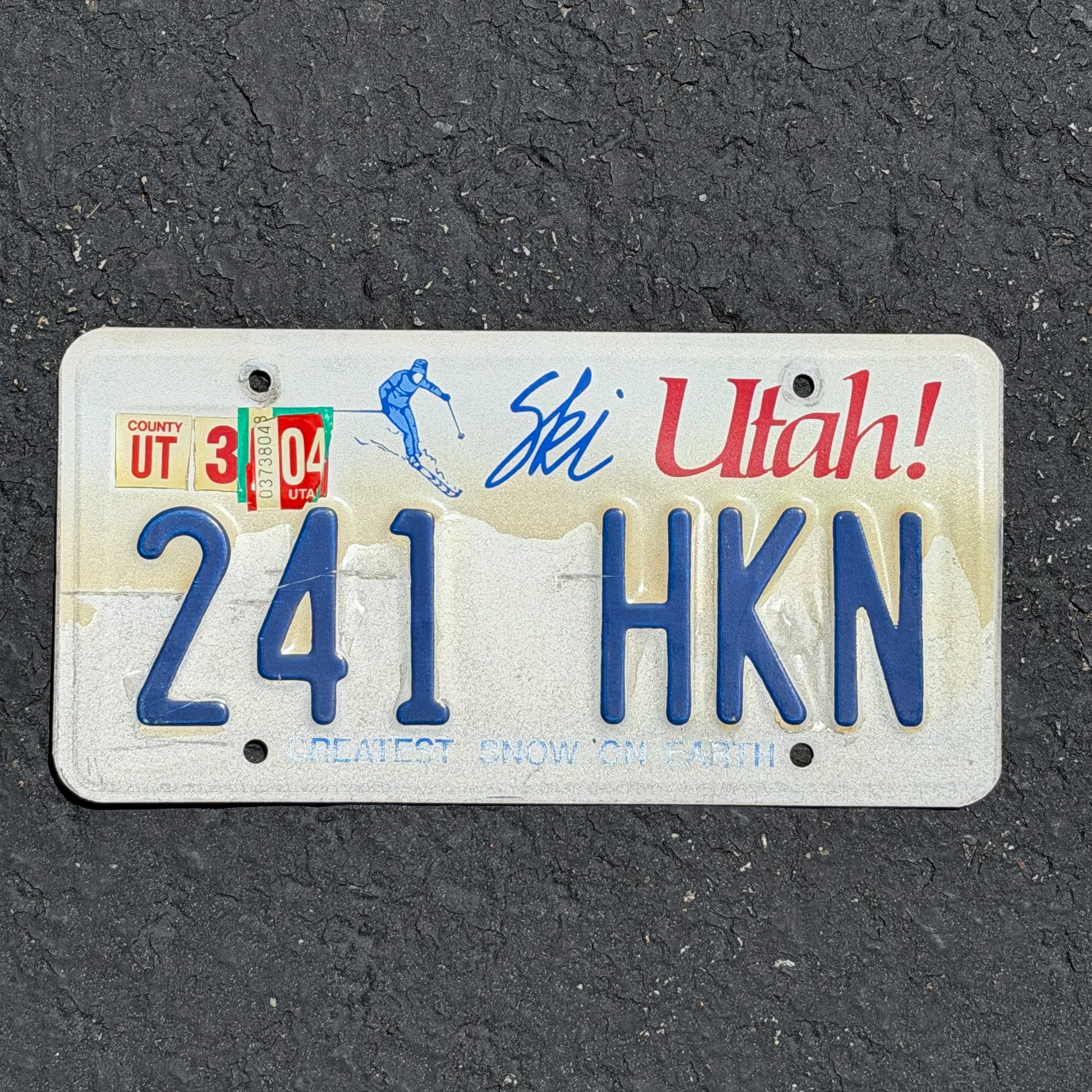 Photo of a 1986 2004 Utah License Plate Auto Tag Garage Decor Vintage 241 HKN with original patina