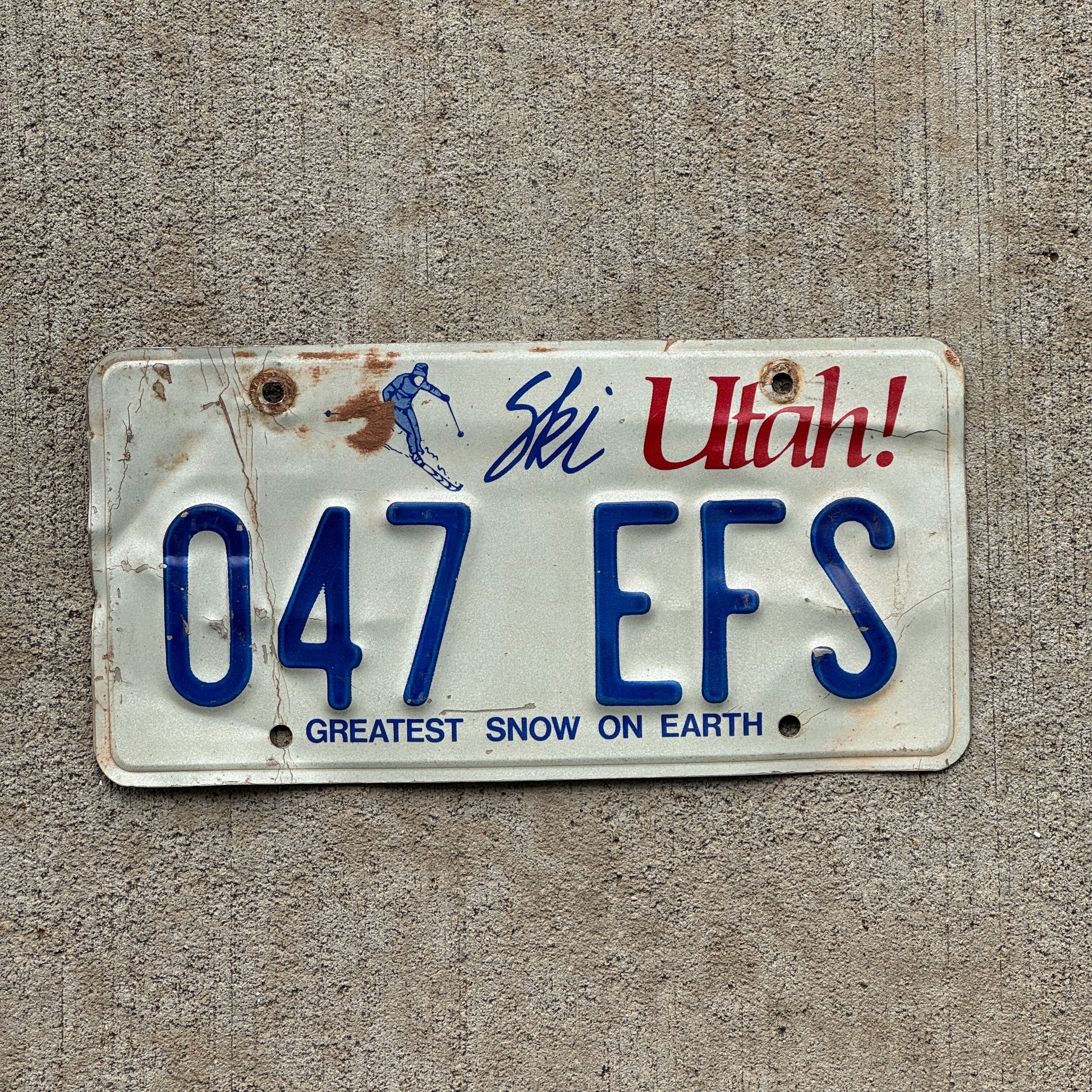 Photo of a 1986 2008 Utah License Plate Auto Tag Garage Decor Vintage 047 EFS with original patina