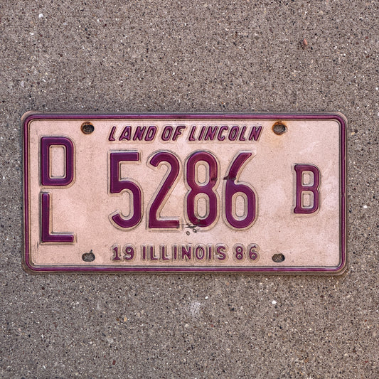 Photo of a 1986 Illinois Dealer License Plate Auto Tag 2 Vintage Garage 5286 B with original patina