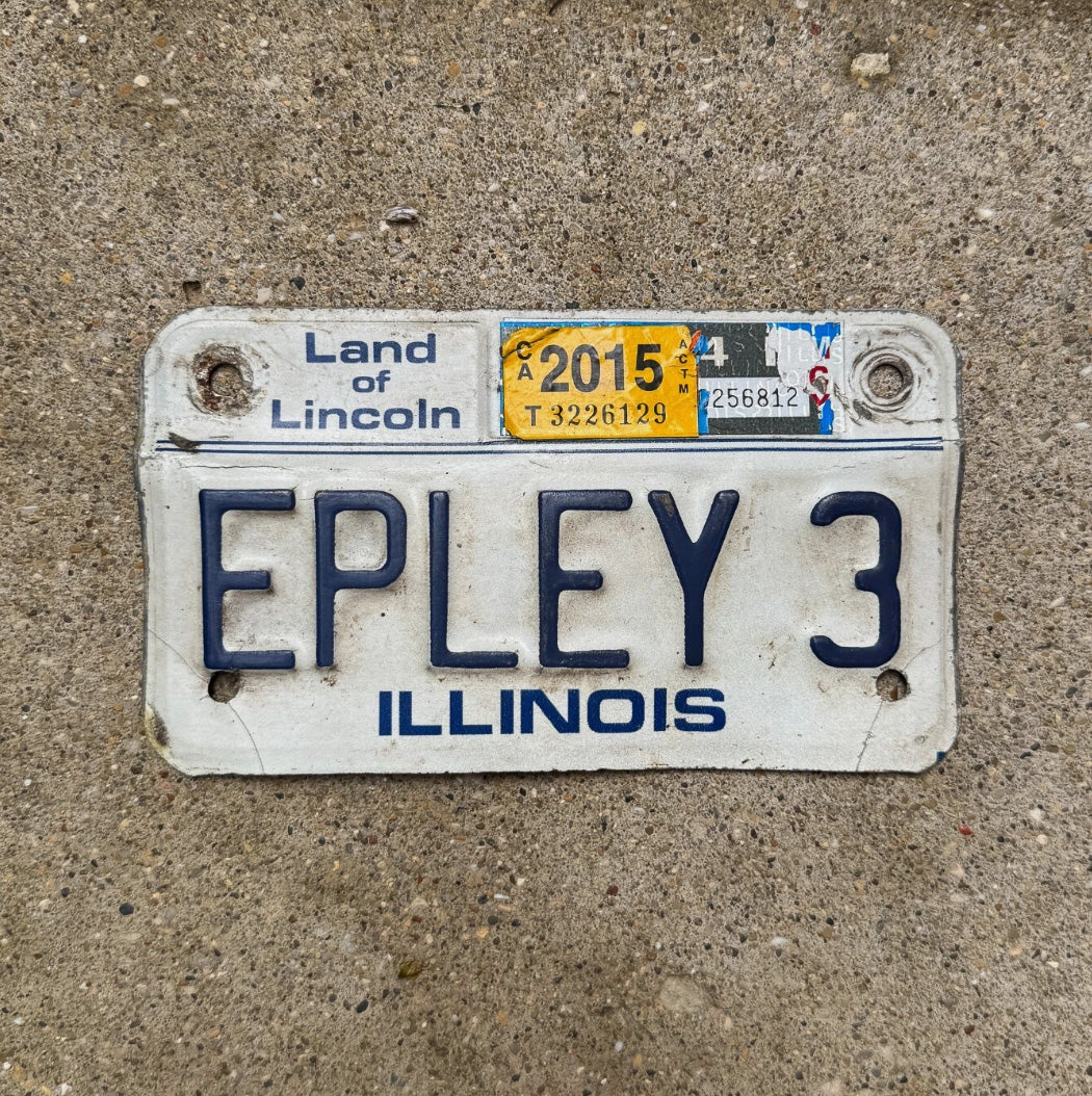 Photo of a 1986 Illinois Vanity Motorcycle License Plate Auto Tag Garage Decor EPLEY 3