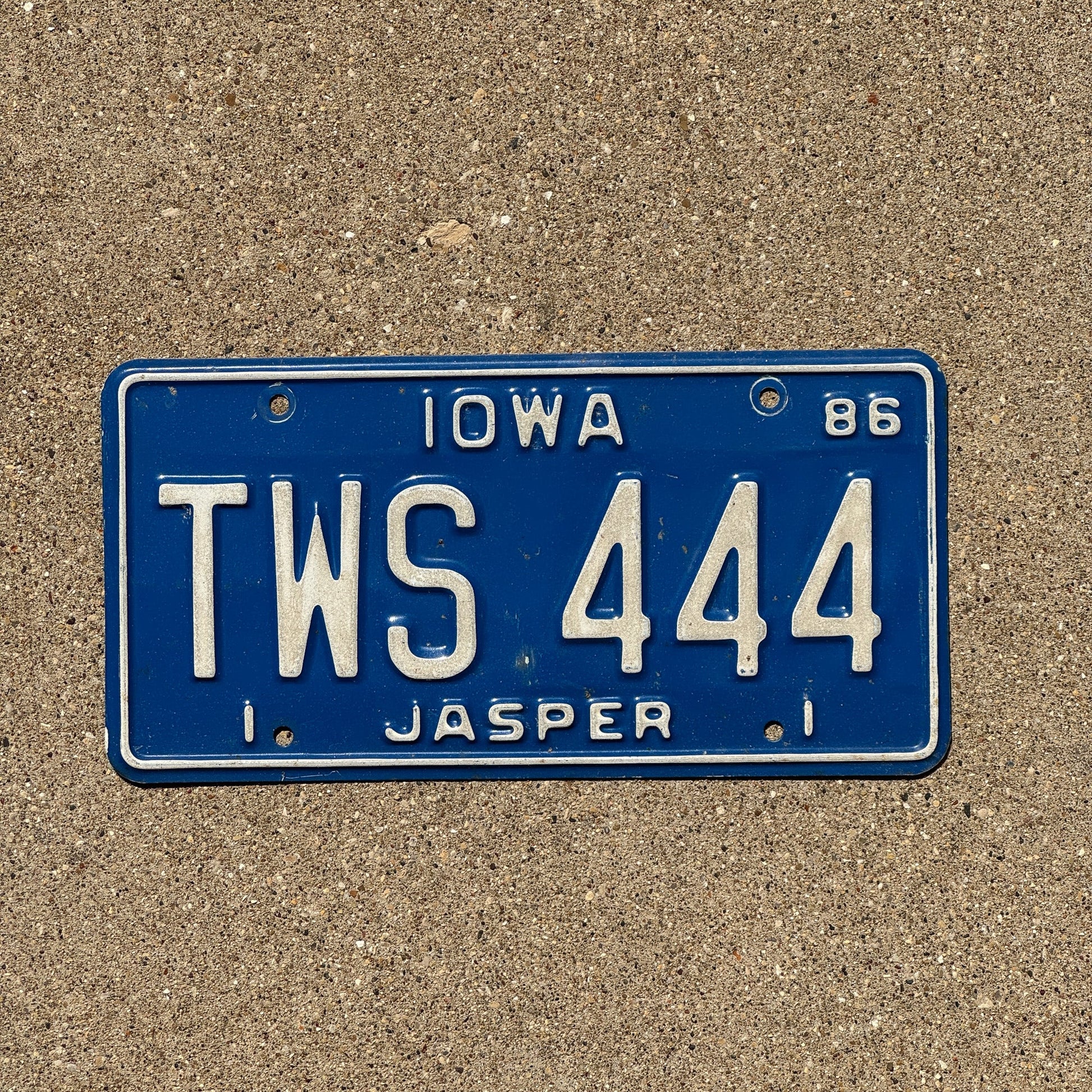 Photo of a 1986 Iowa License Plate Auto Tag 2 Garage Decor Repeat Repeating TWS 444
