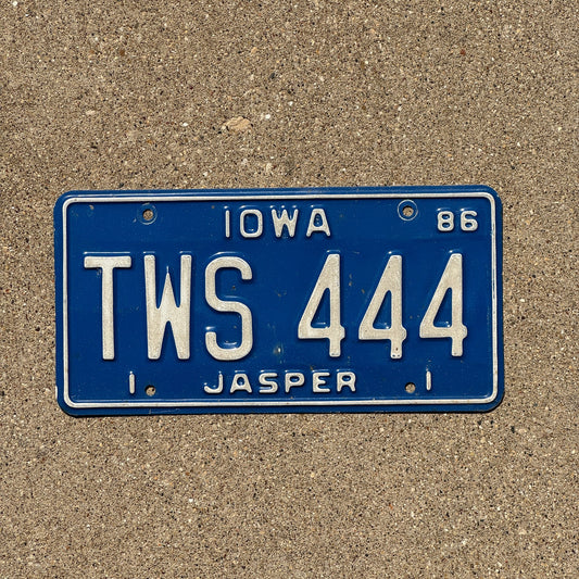 Photo of a 1986 Iowa License Plate Auto Tag 2 Garage Decor Repeat Repeating TWS 444